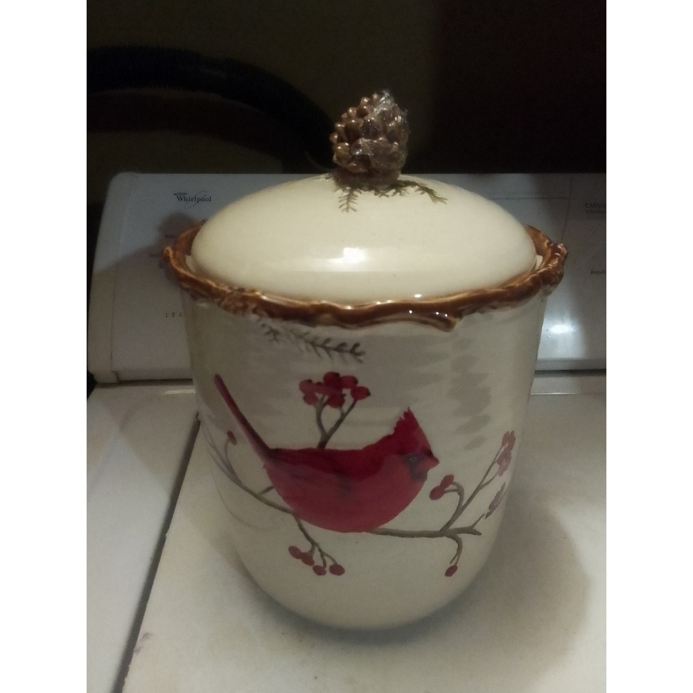 St. Nicholas Square SNOW VALLEY 8" in Cookie Jar Cardinal Pine Cone Christmas